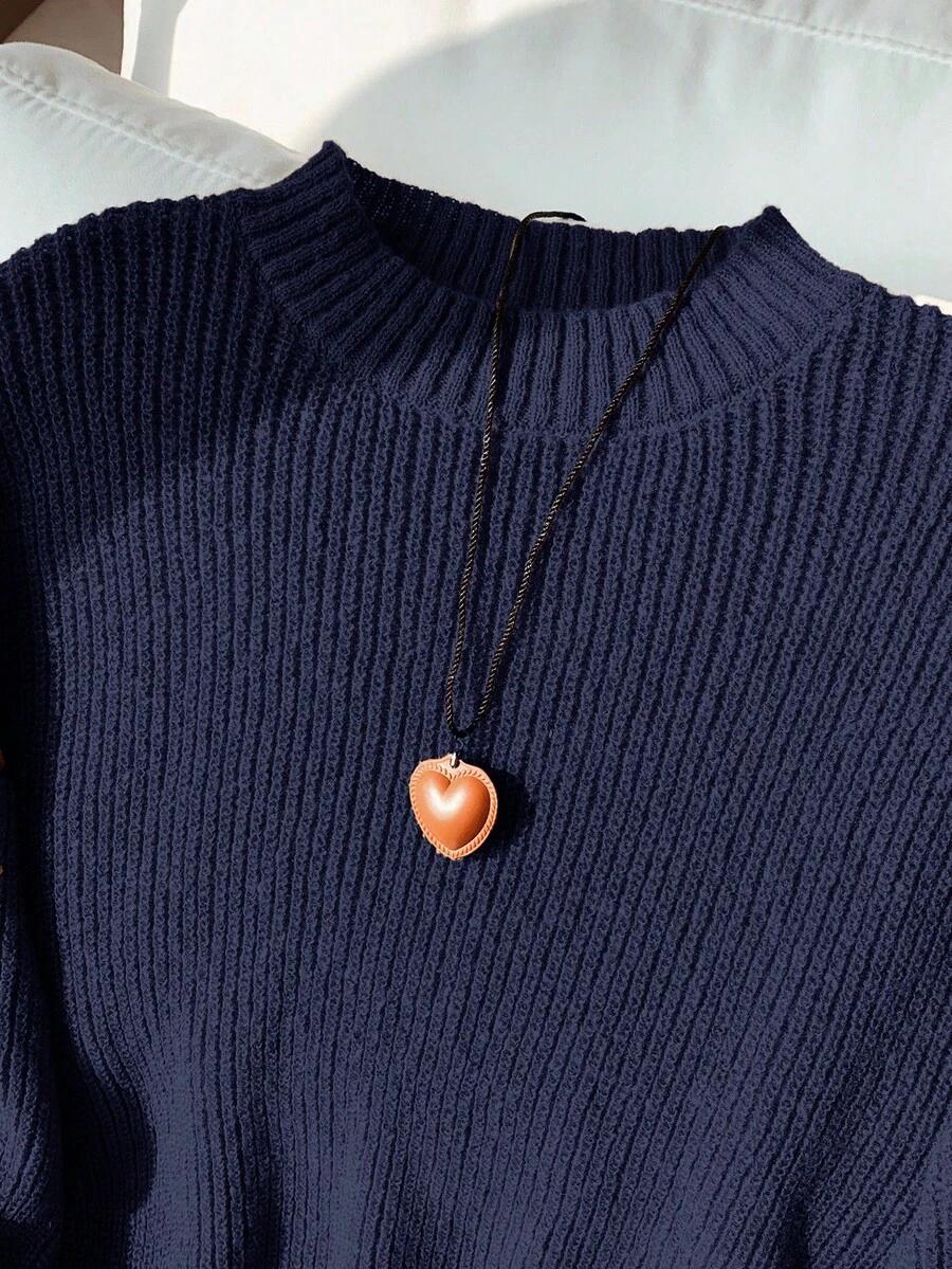 GRANATOWY DZIANINOWY SWETER 