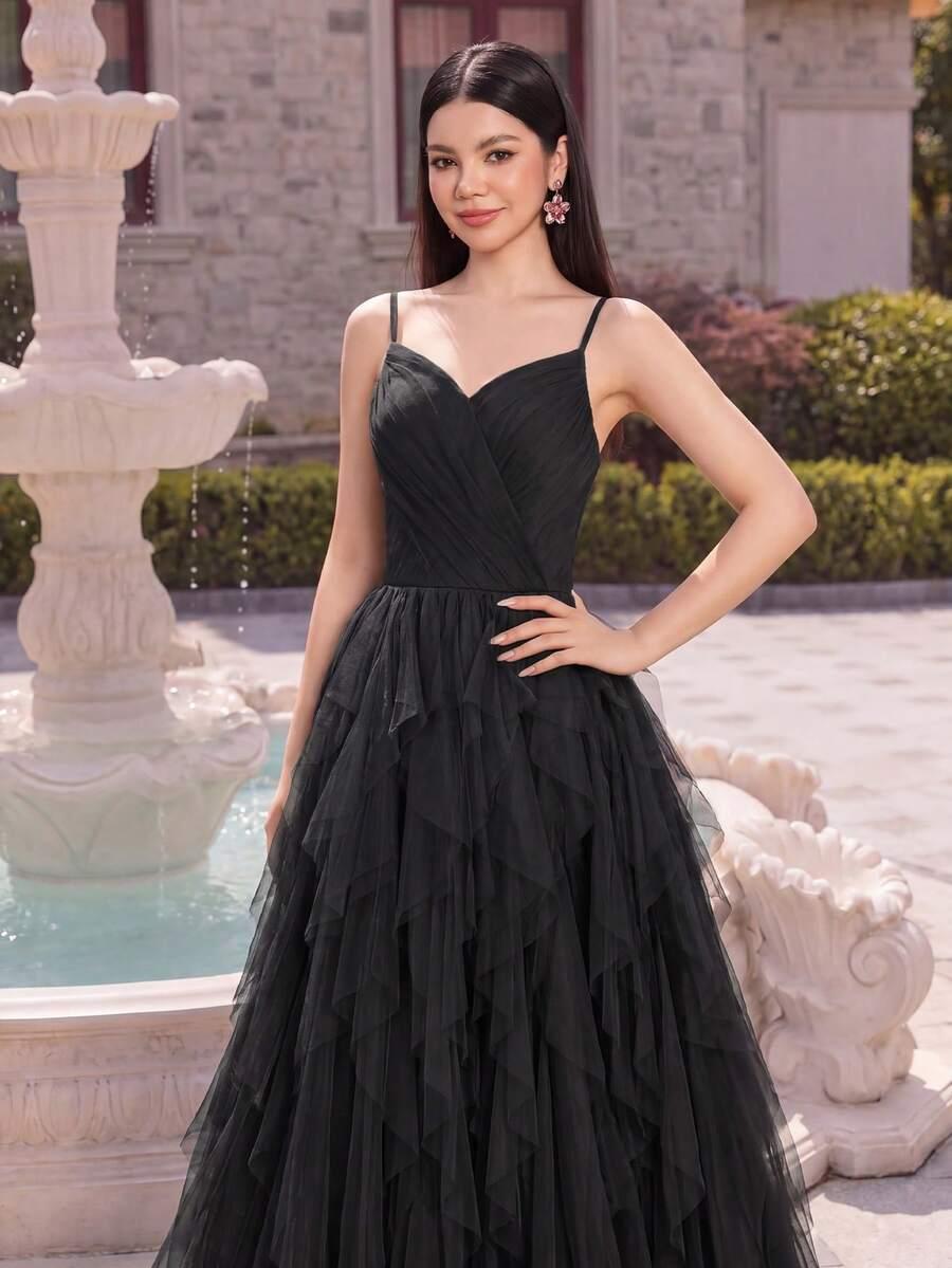 CZARNA MAXI SUKIENKA TIUL