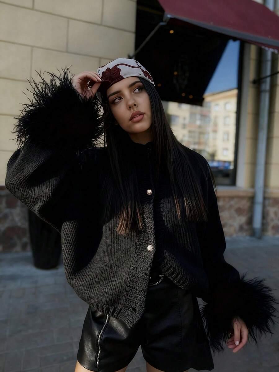 CZARNY SWETER KARDIGAN 