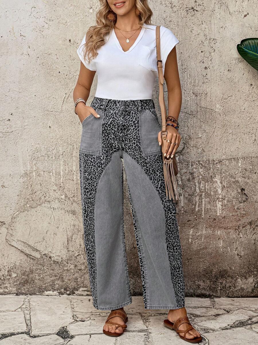 szare spodnie jeans animal print