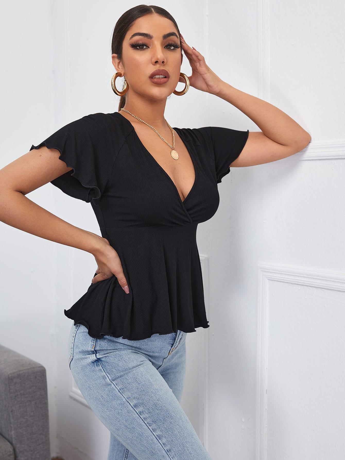 CZARNA BLUZKA V-NECK