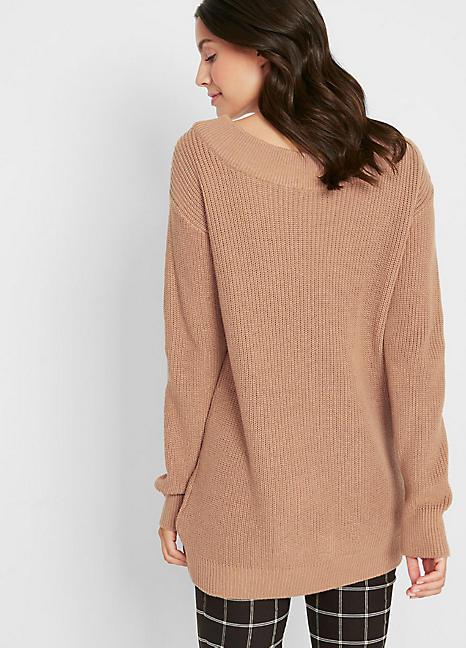 BRĄZOWY DZIANINOWY SWETER 