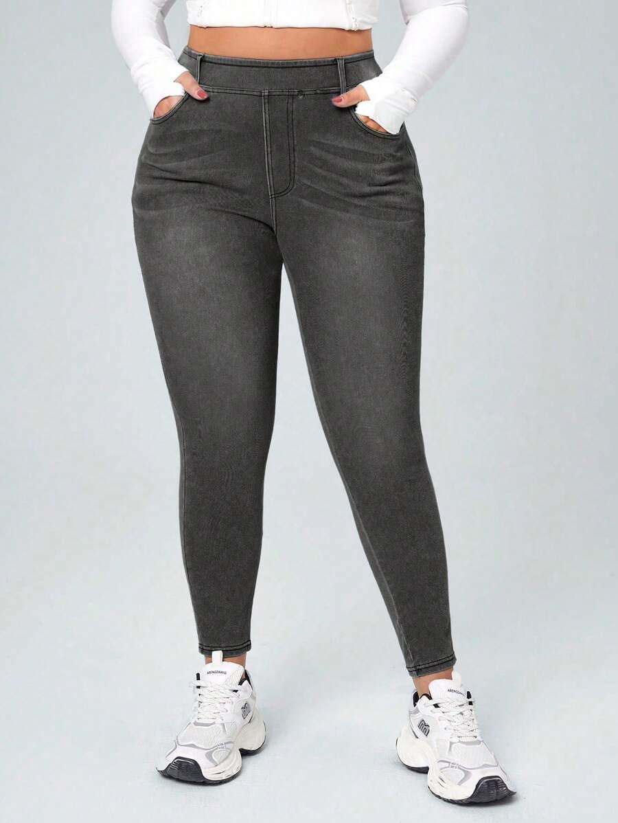 SZARE LEGGINSY IMITACJA JEANSU 