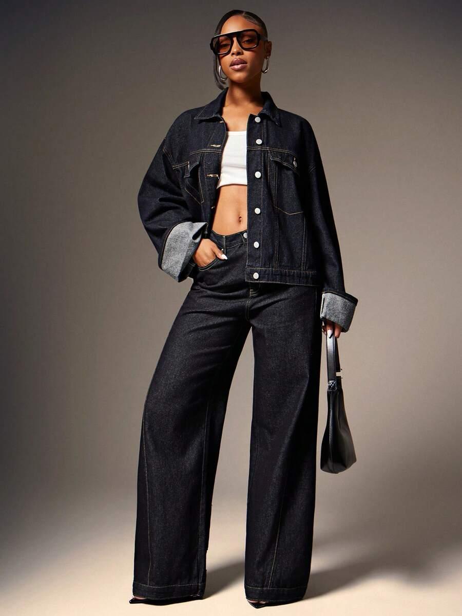 GRANATOWA KURTKA JEANS 