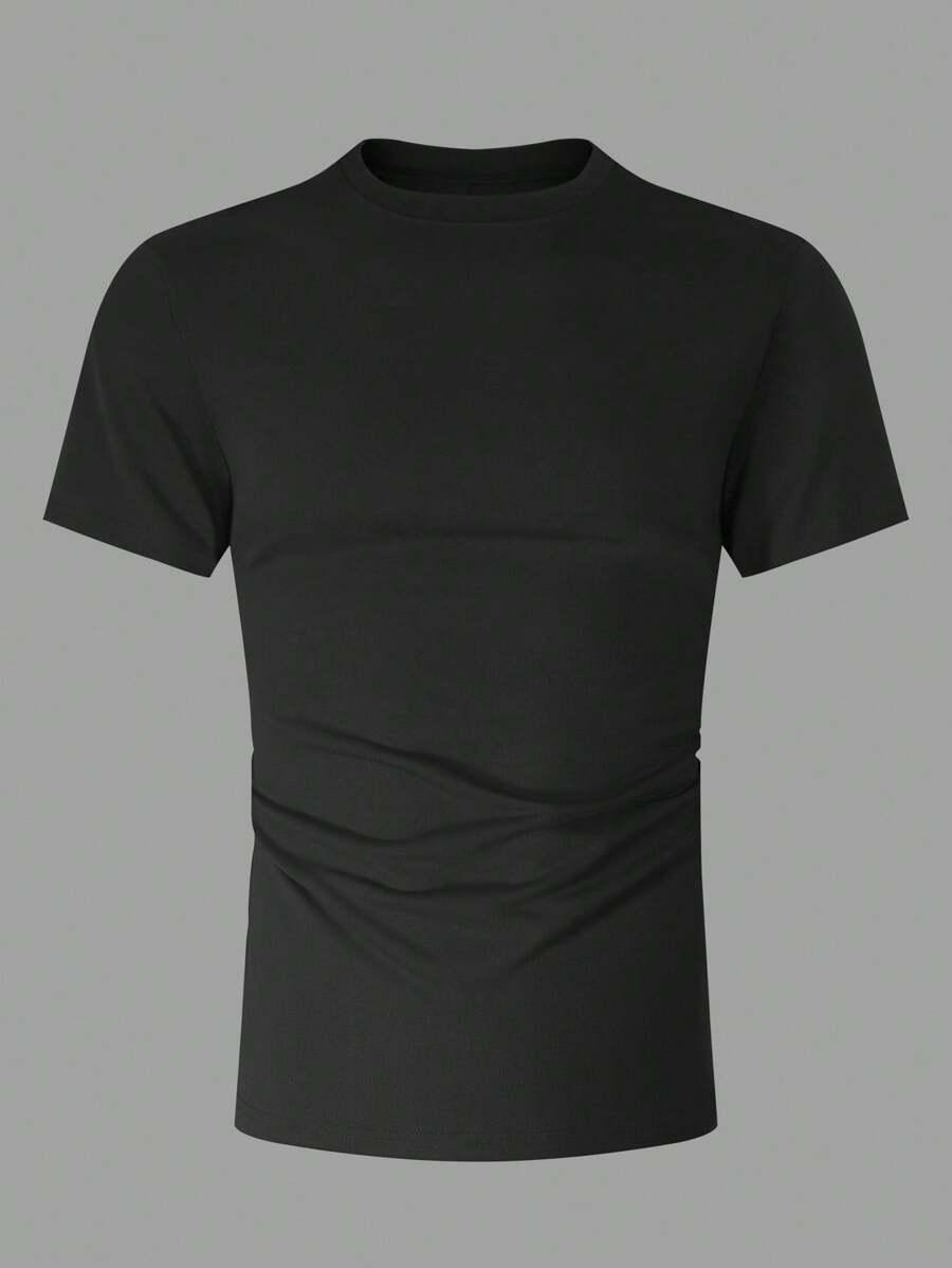CZARNY T-SHIRT OKRĄGŁY DEKOLT