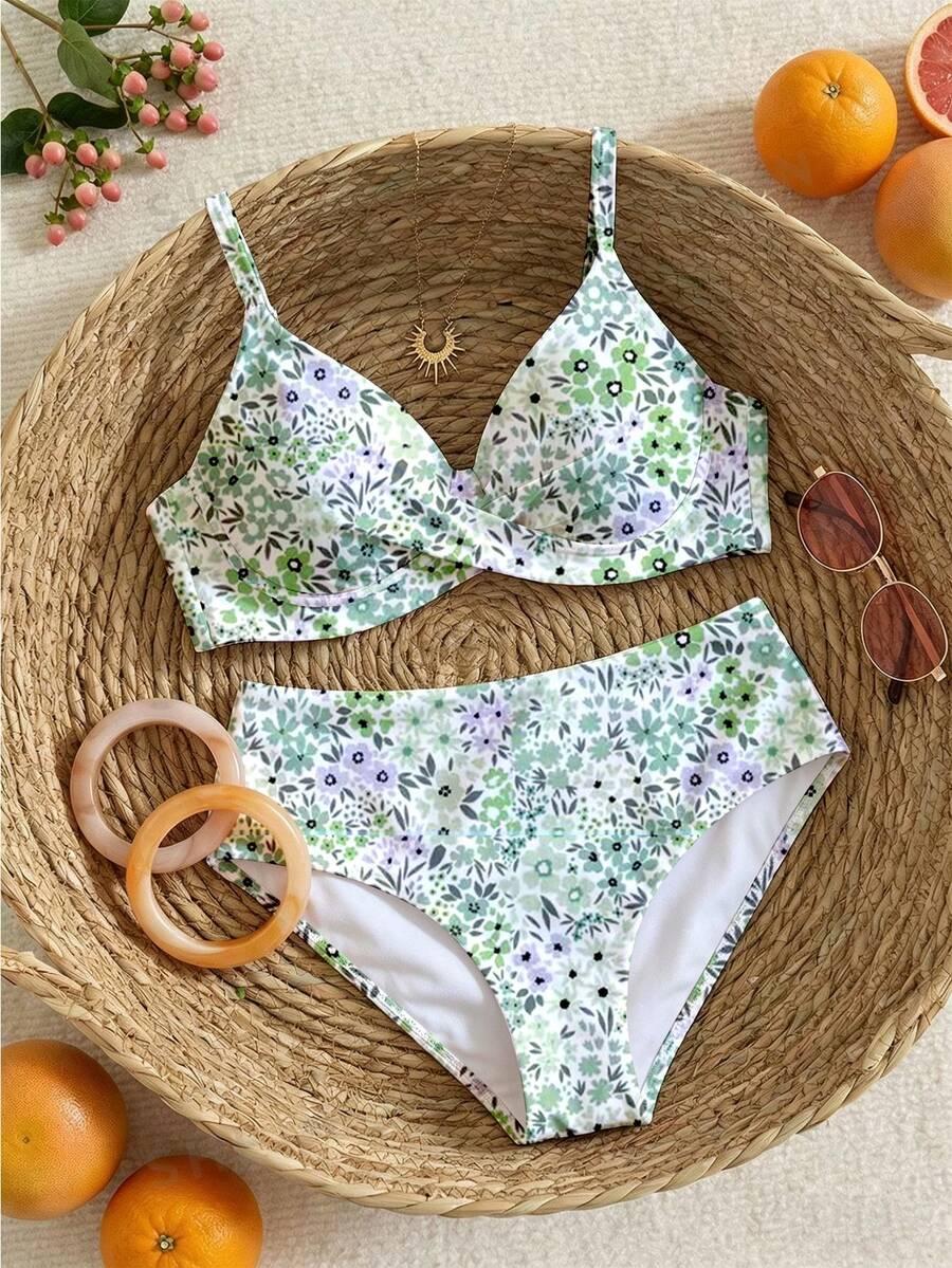 dwuczęściowy kostium kąpielowy bikini floral print