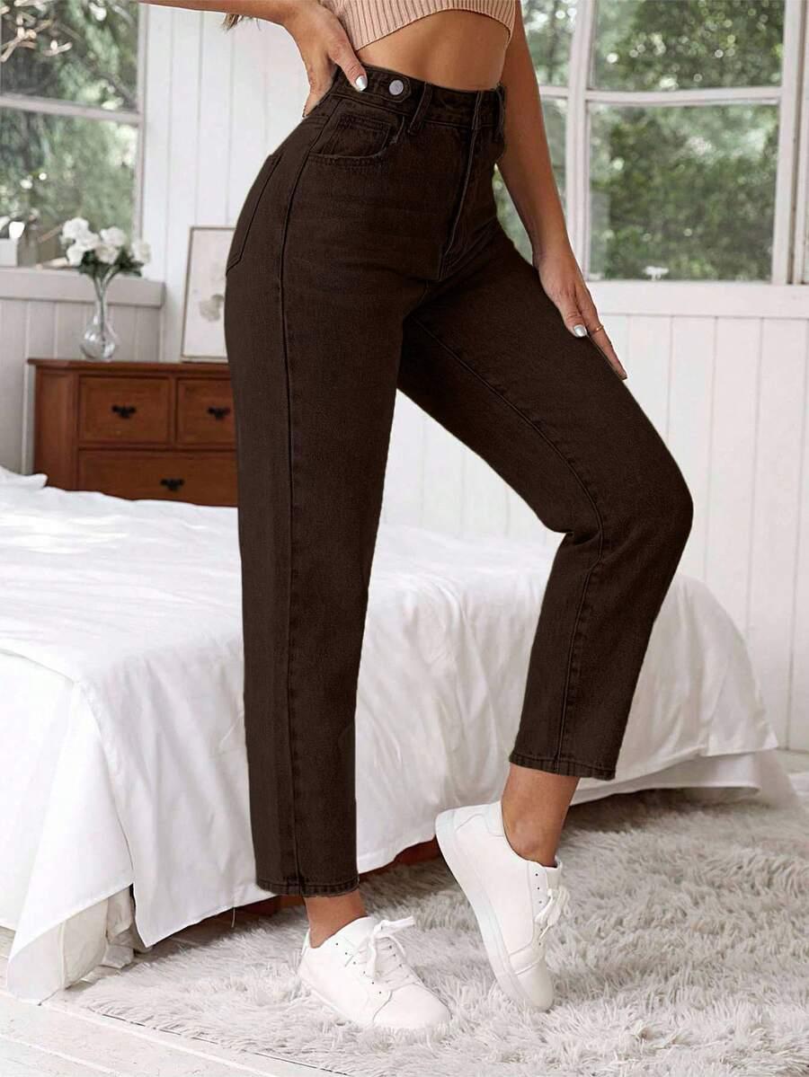 BRĄZOWE SPODNIE JEANS