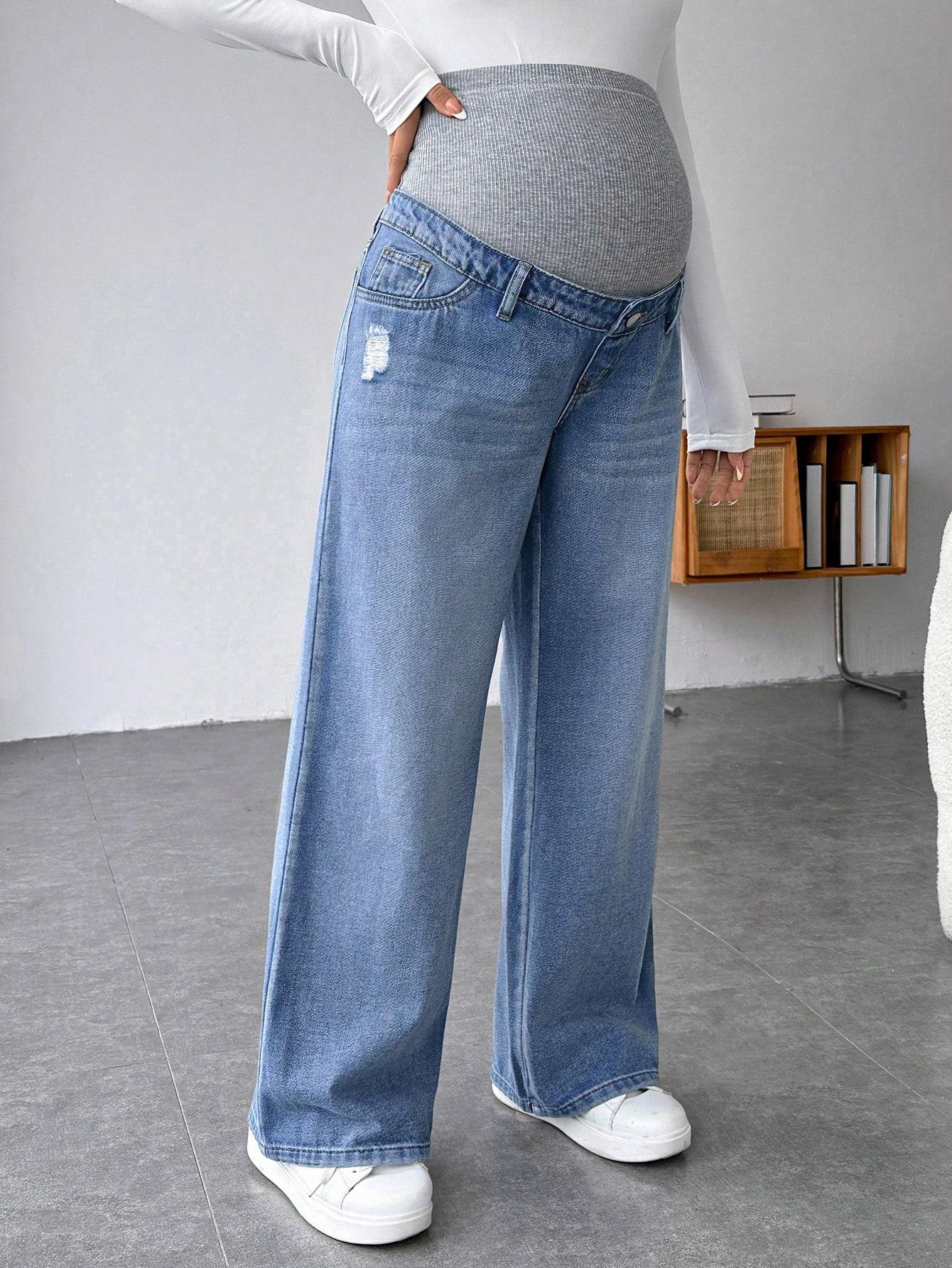 CIĄŻOWE SPODNIE JEANS SZEROKIE NOGAWKI
