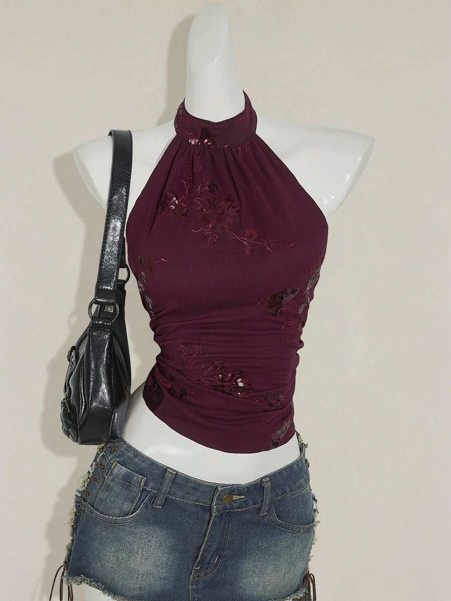 bordowy top zdobienie