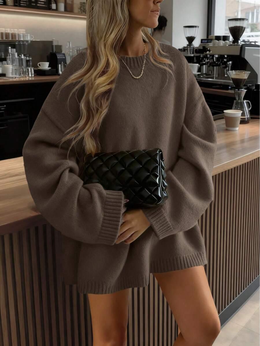 BRĄZOWY SWETER OVERSIZE