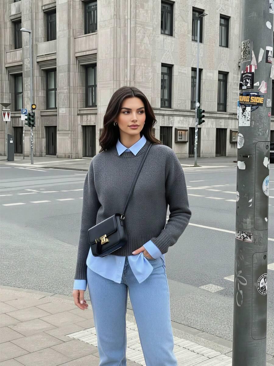 szary dzianinowy sweter 