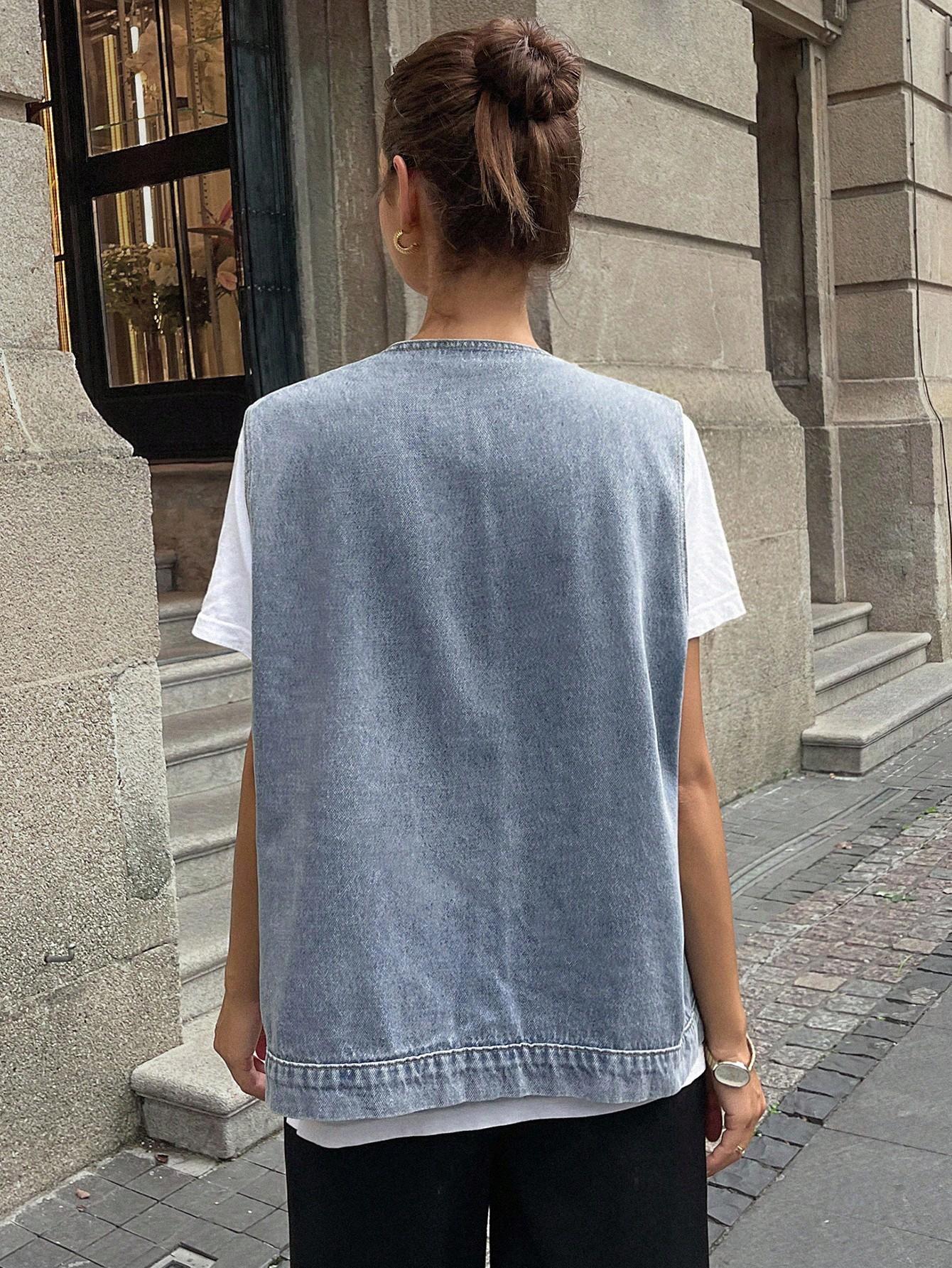 niebieska kamizelka jeans guziki
