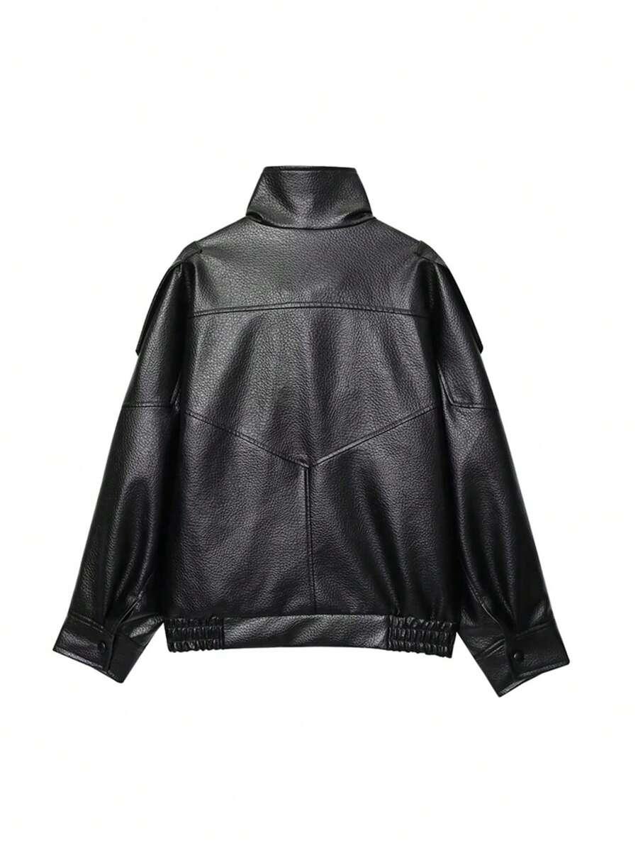 CZARNA KURTKA IMITACJA SKÓRY OVERSIZE