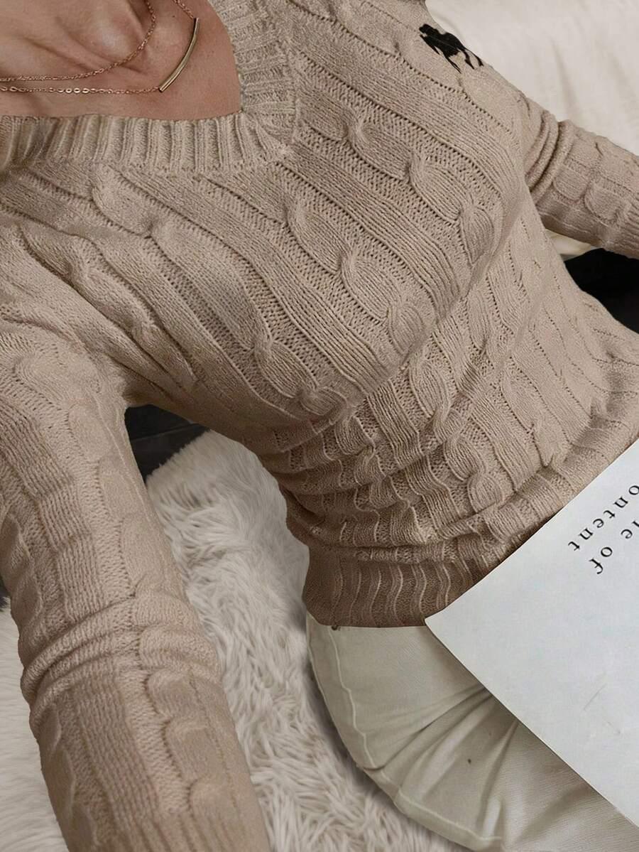 BEŻOWY SWETER V-NECK