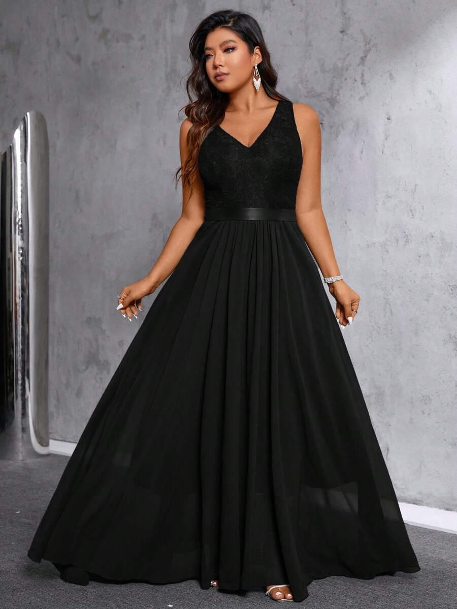 MAXI SUKIENKA KORONKA V-NECK