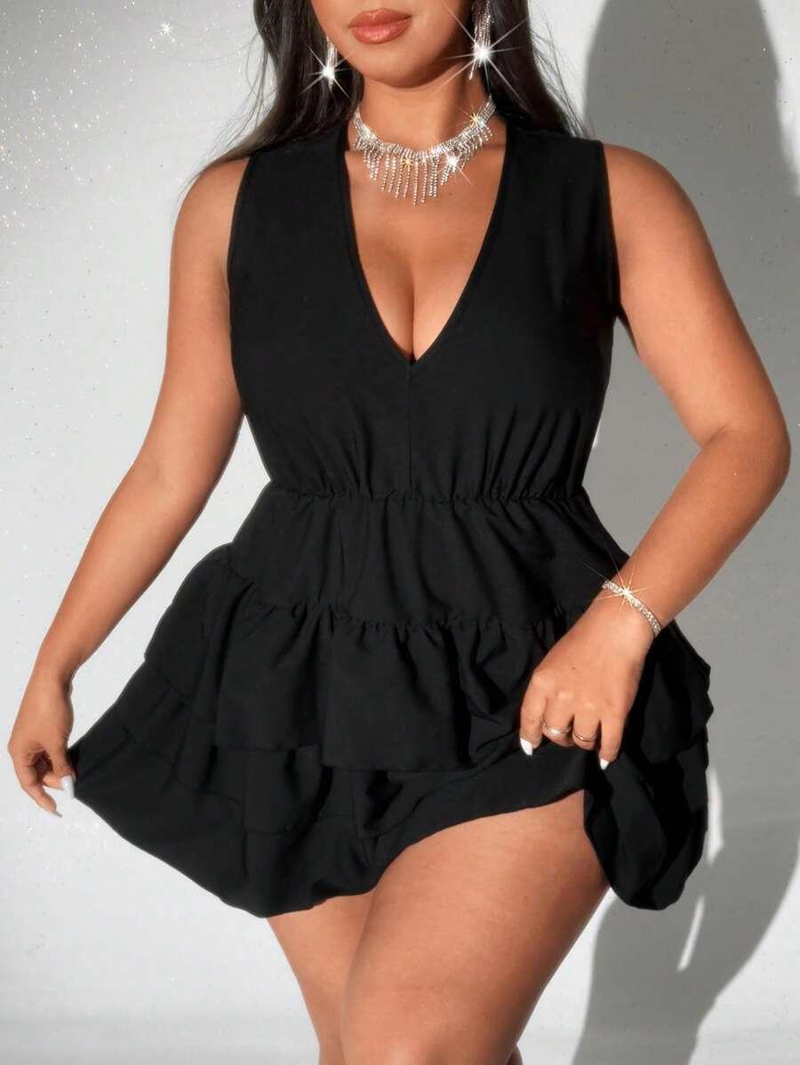 CZARNA MINI SUKIENKA V NECK 