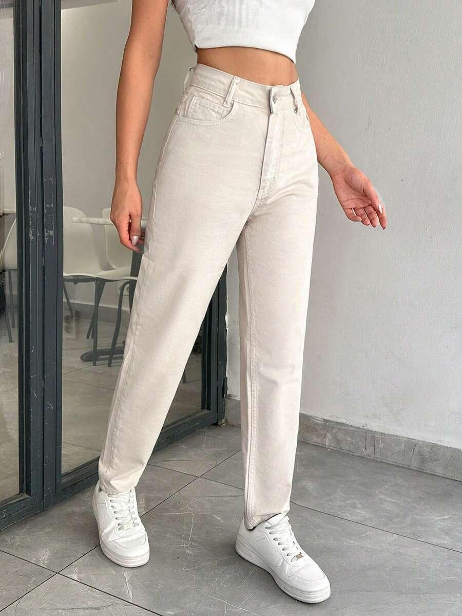 BEŻOWE SPODNIE JEANS