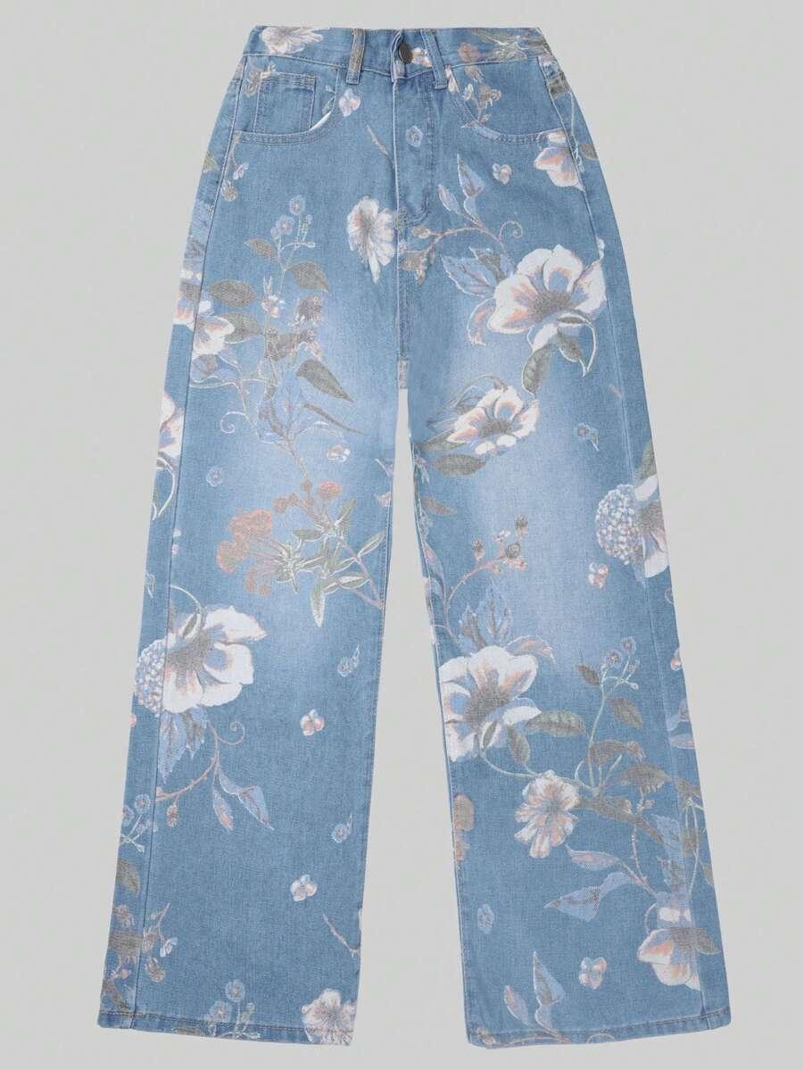 jeansy print kwiaty