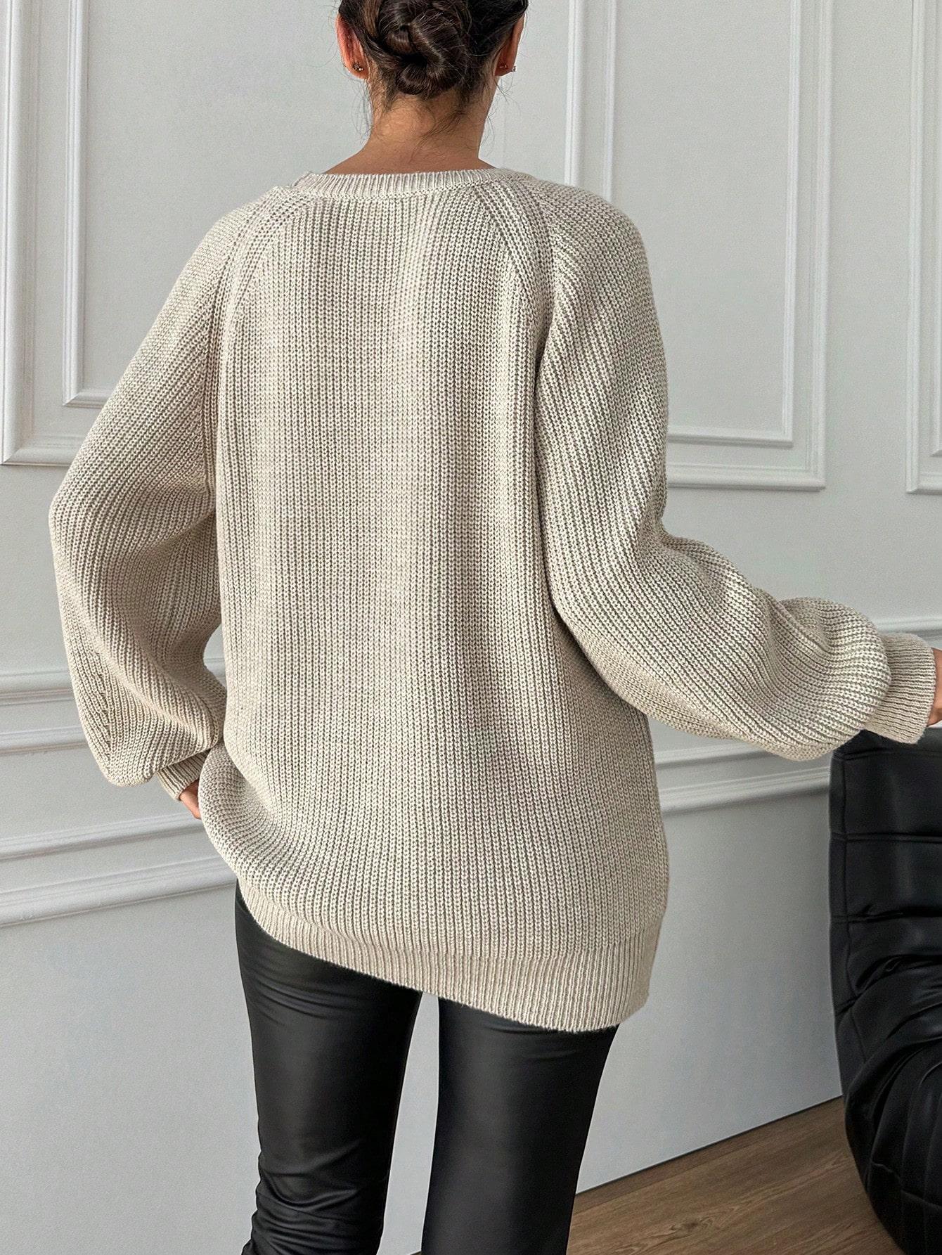 BEŻOWY SWETER OKRĄGŁY DEKOLT