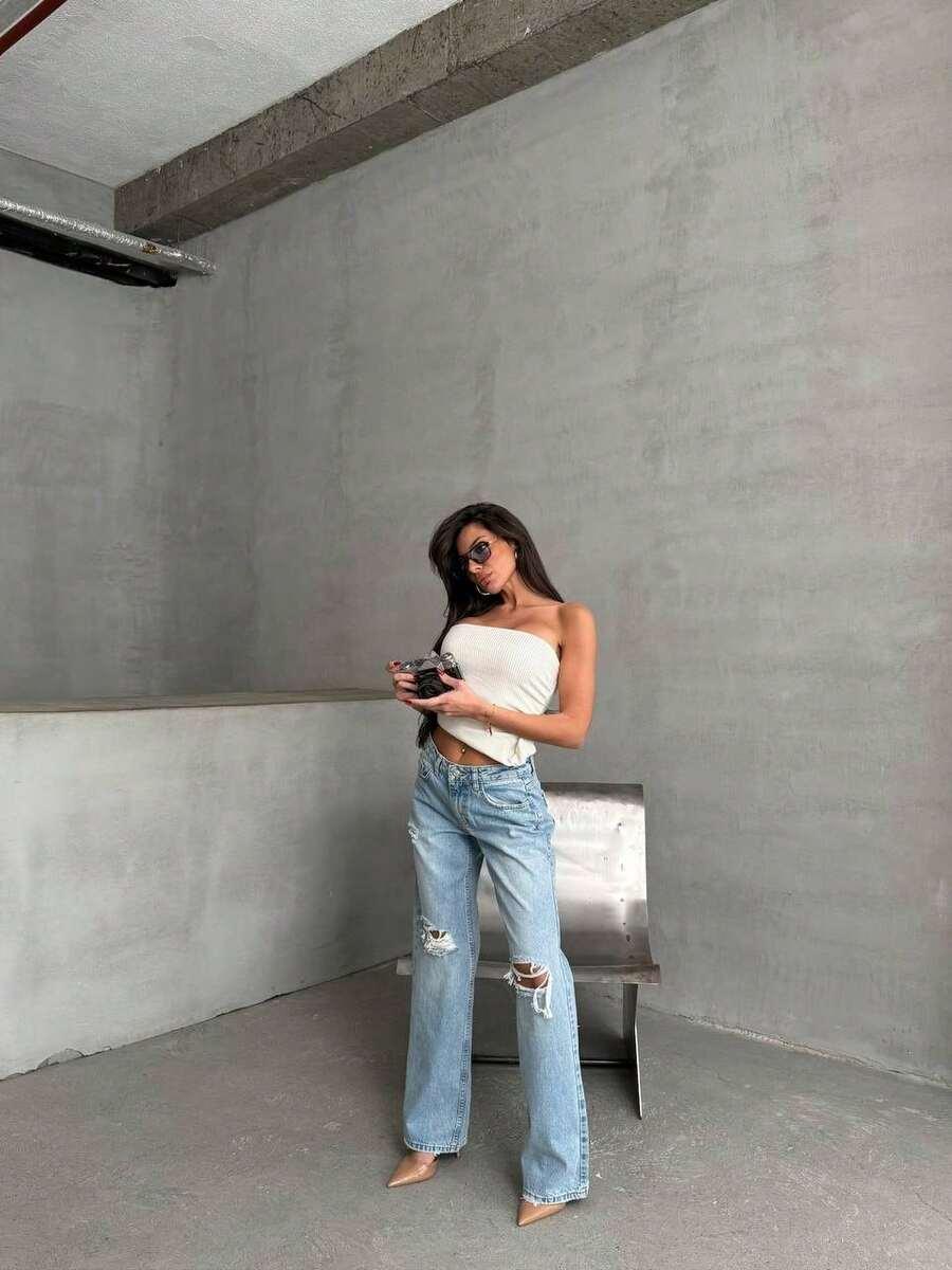 NIEBIESKIE SPODNIE JEANS PRZETARCIA