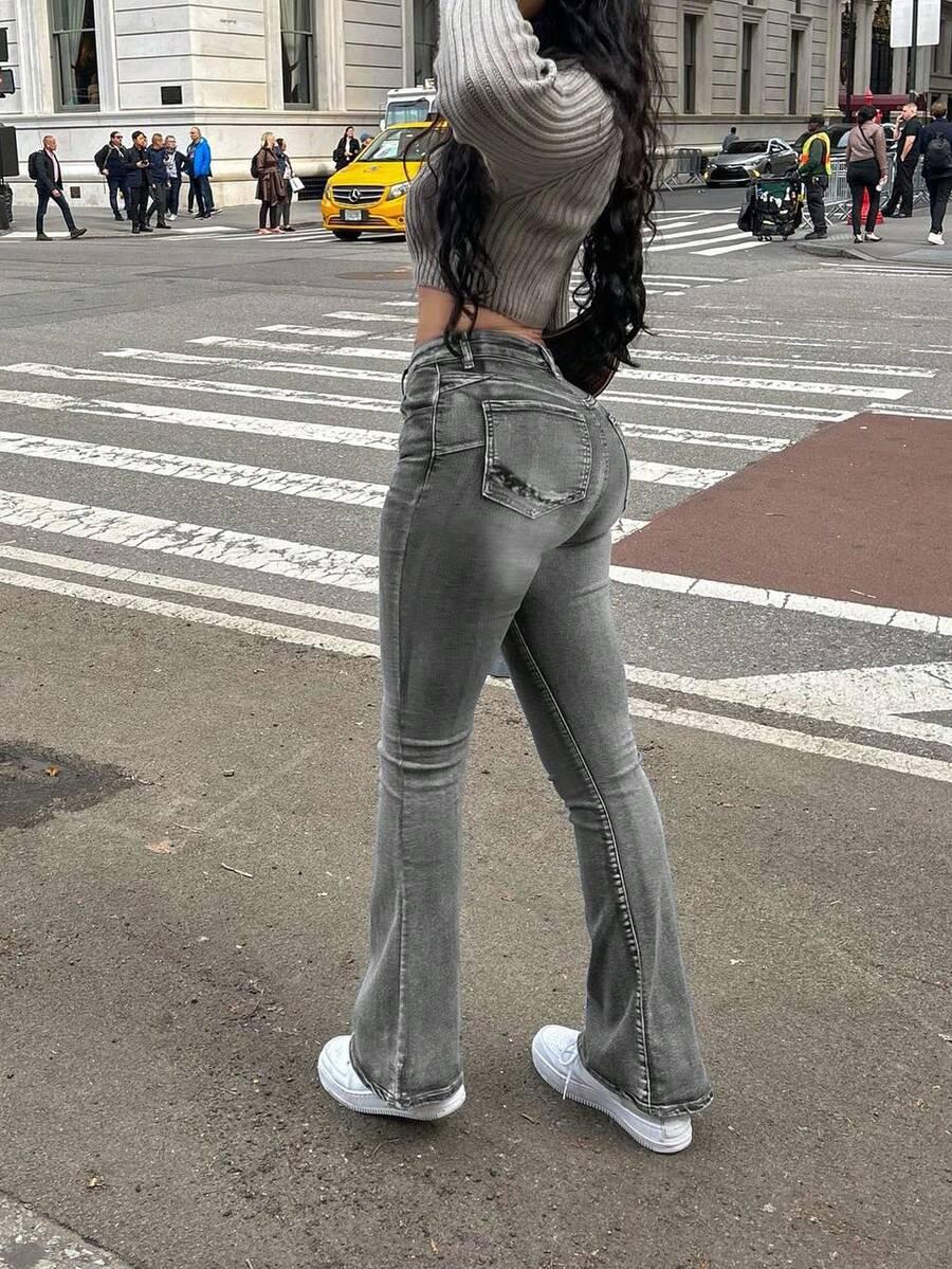 szare jeansy zamek