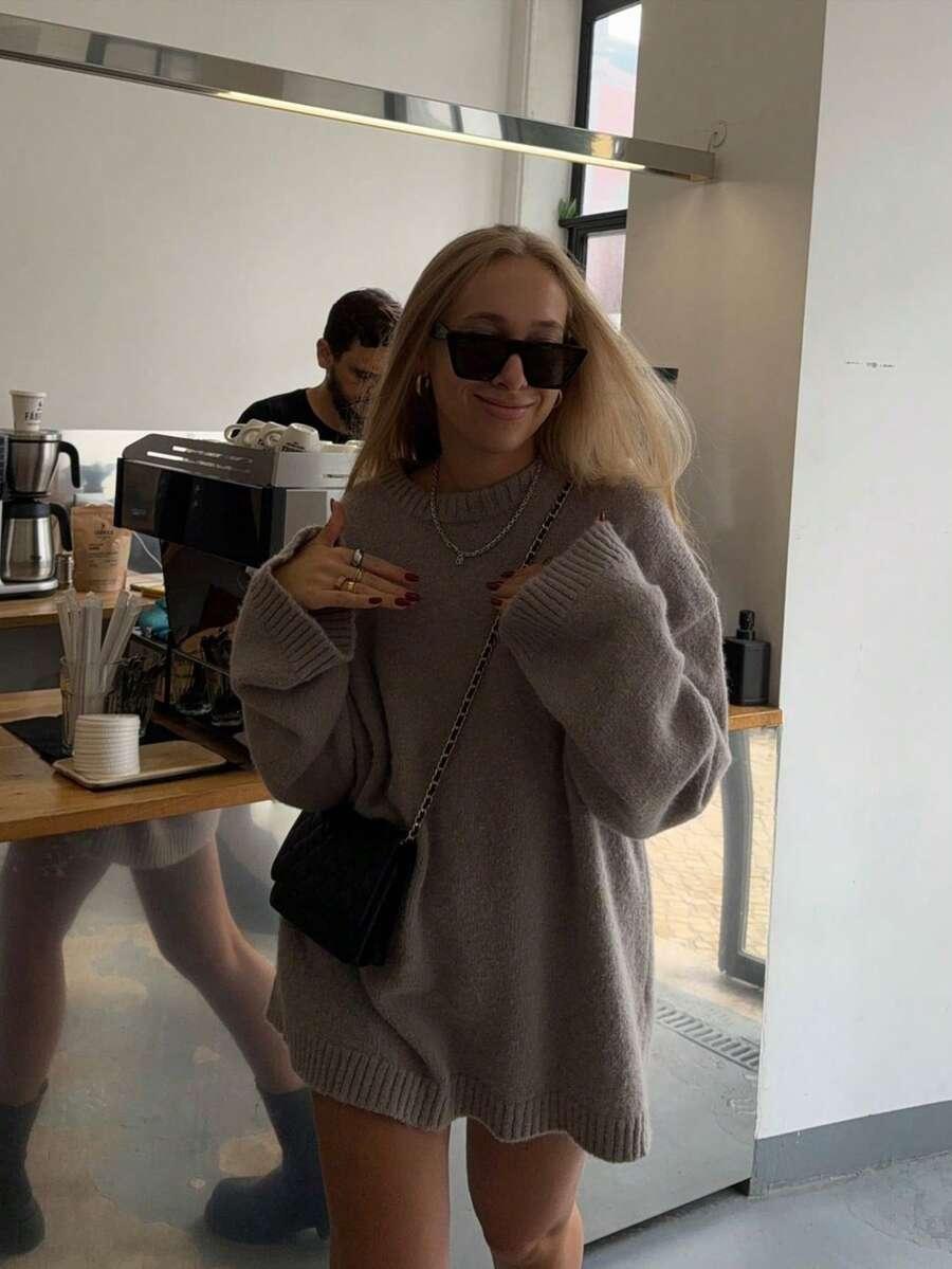 BEŻOWY SWETER DŁUGI RĘKAW