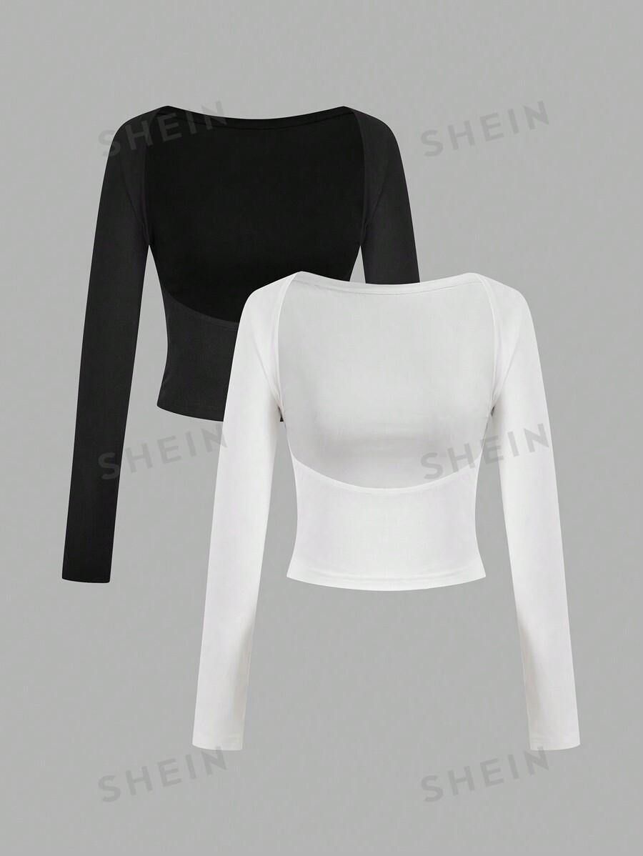 CROP TOP DŁUGI RĘKAW ODKRYTE PLECY 2-PACK