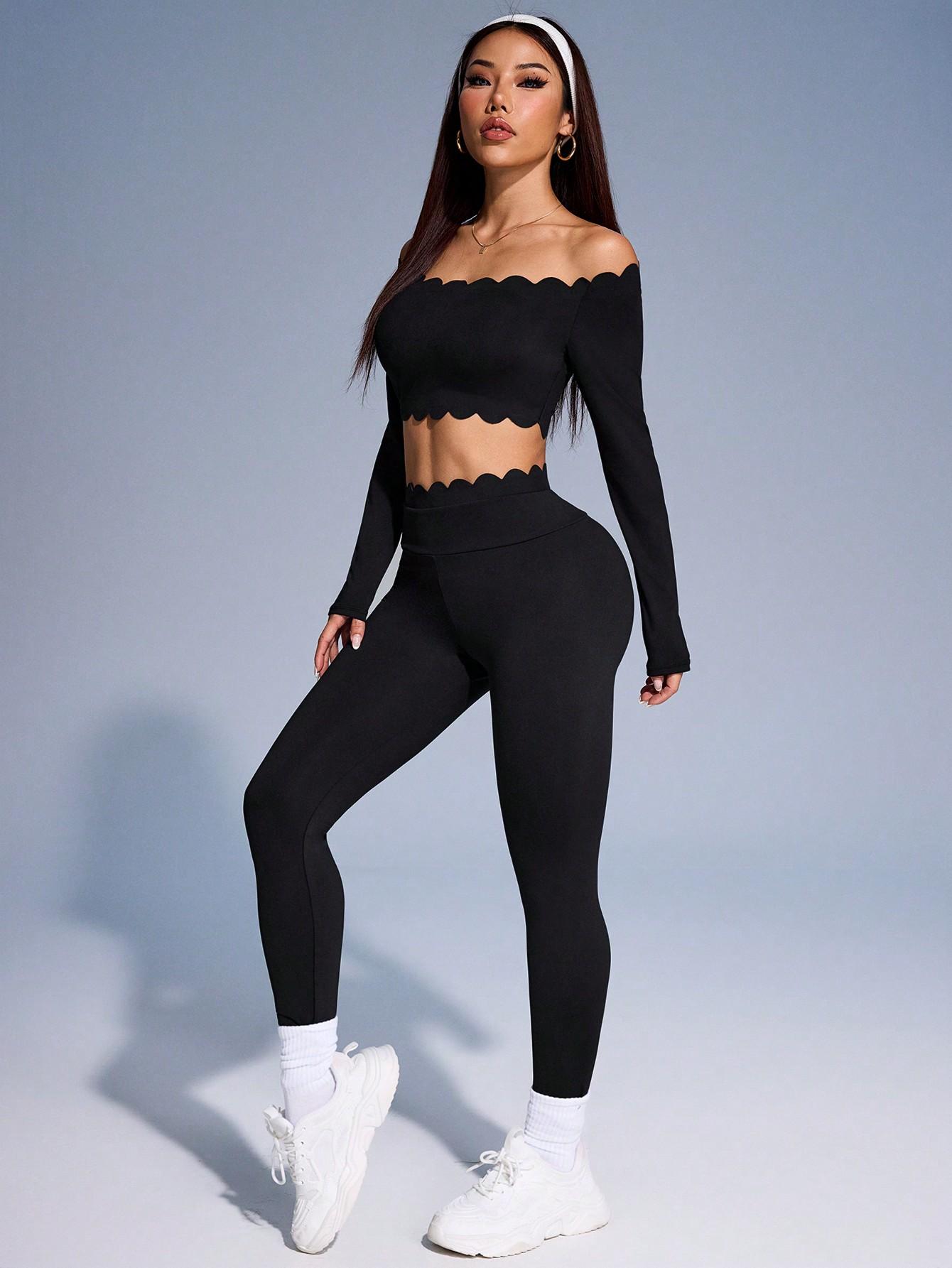 CZARNY TOP LEGGINSY KOMPLET