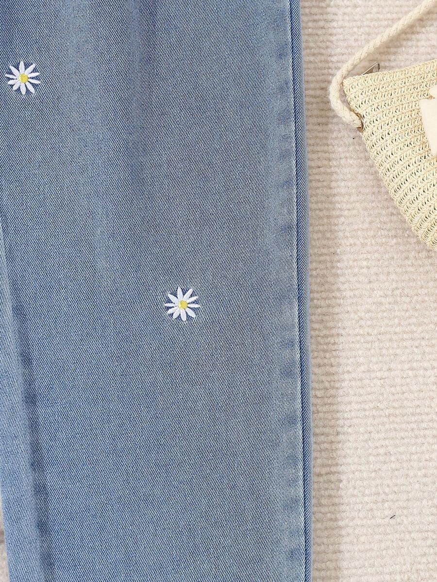 NIEBIESKIE SPODNIE JEANS paperbag haft