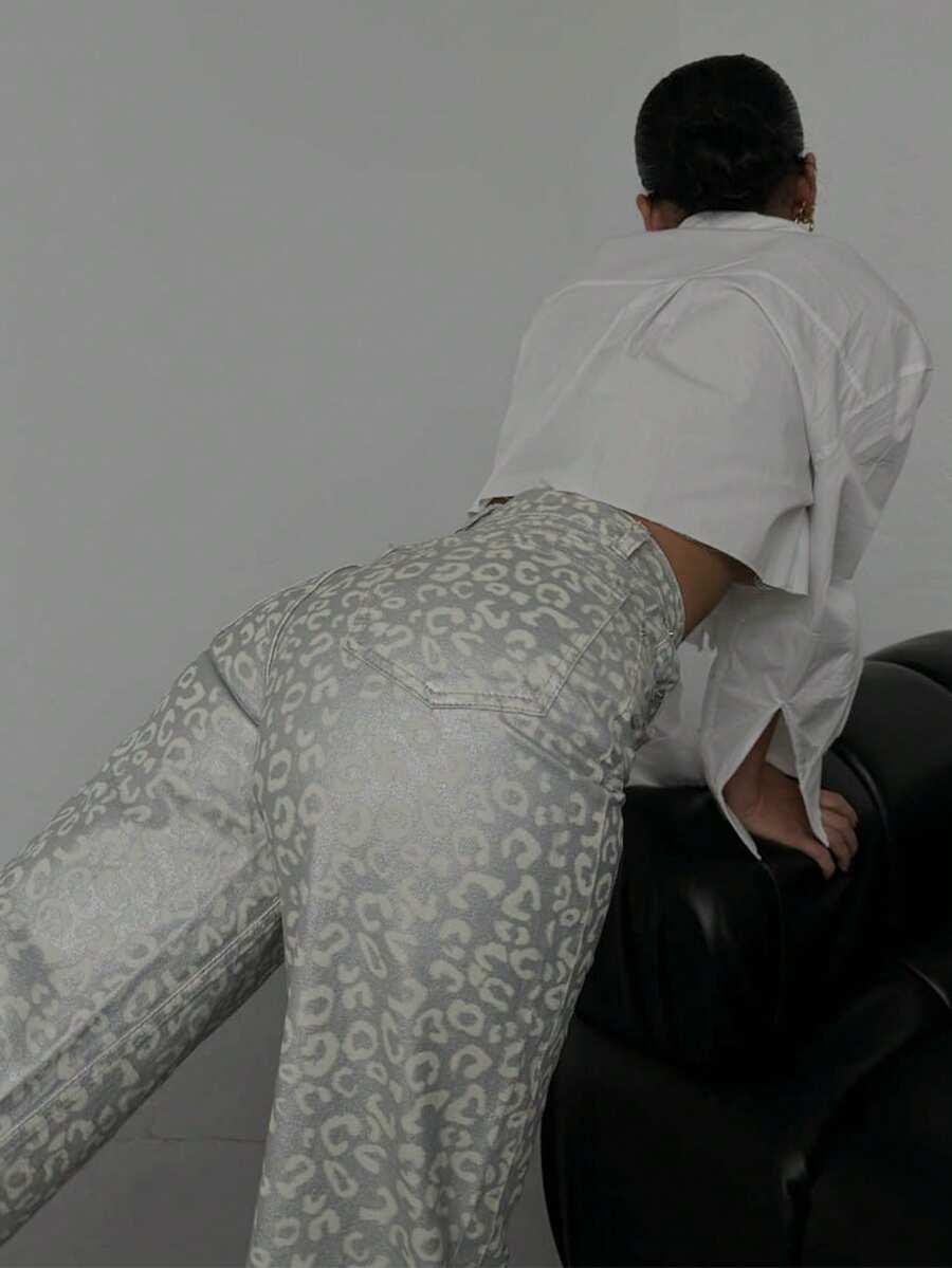spodnie jeans animal print