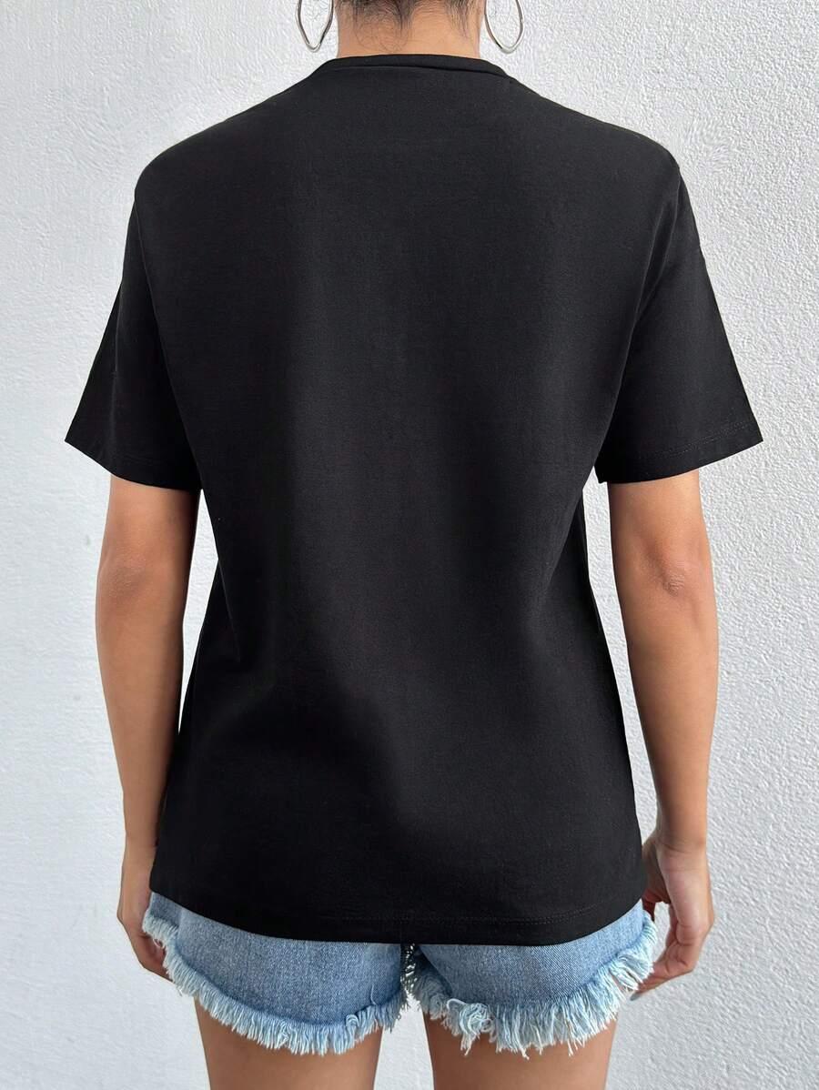 czarny t-shirt haft
