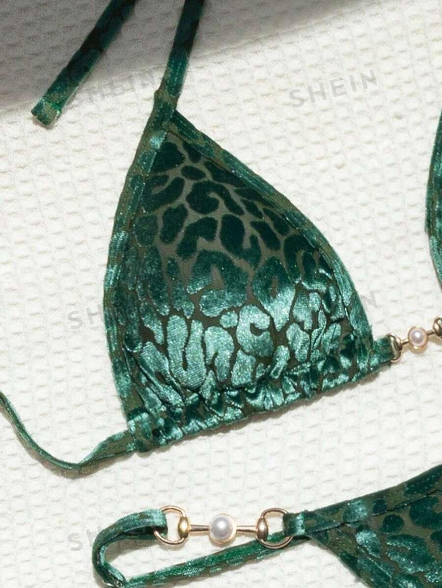 zielony strój kąpielowy bikini komplet animal print