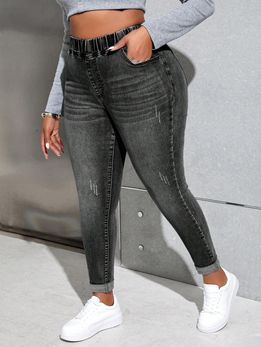 CZARNE SPODNIE JEANS NA GUMCE
