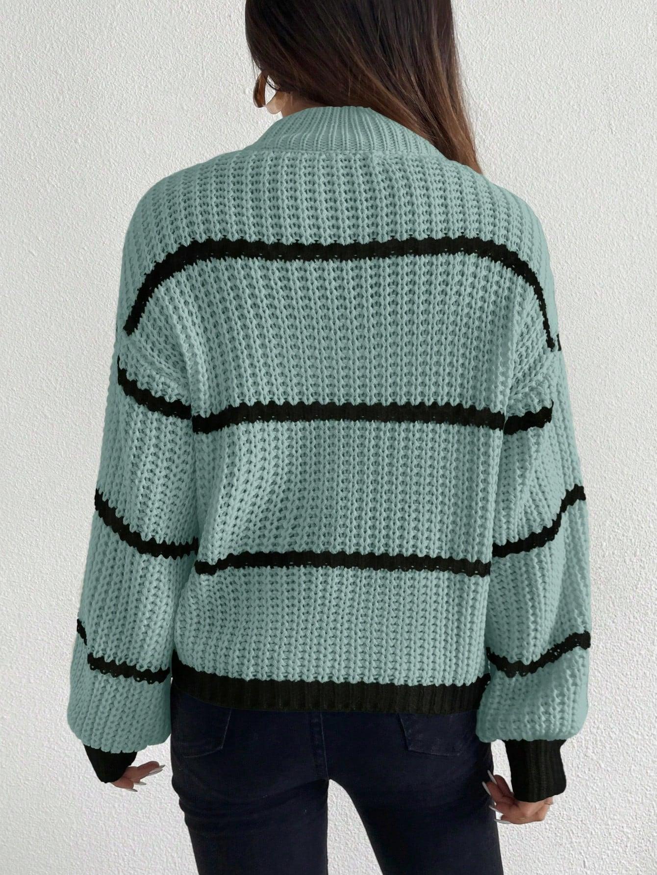 sweter półgolf paski kontrast