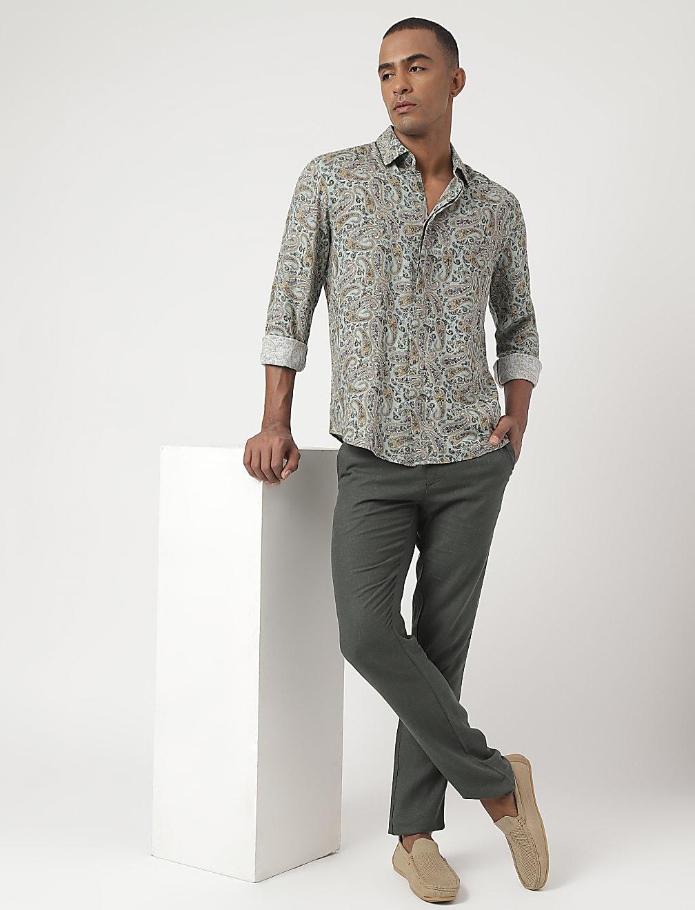 lniana koszula print T25-1023K-IB