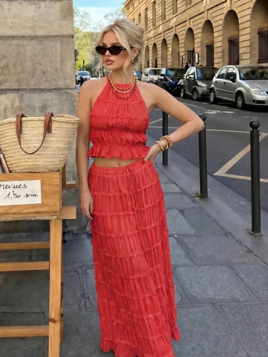 CZERWONY TOP ODKRYTE PLECY