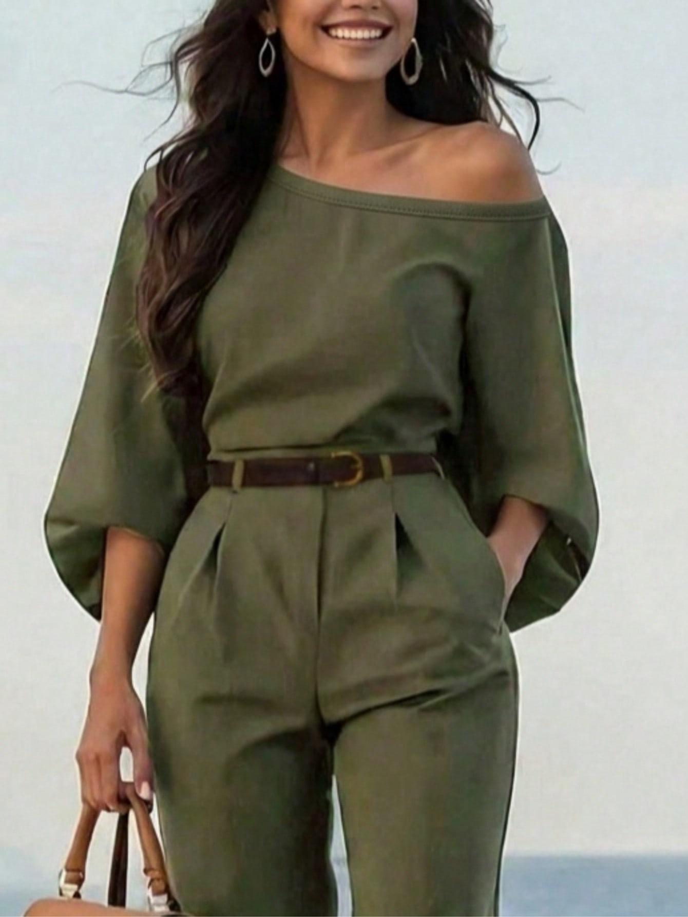 zielony kombinezon casual