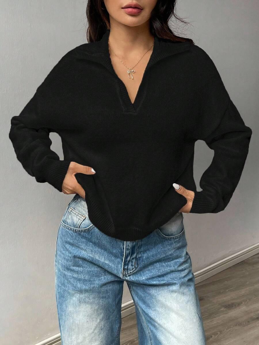 CZARNY SWETER V-NECK
