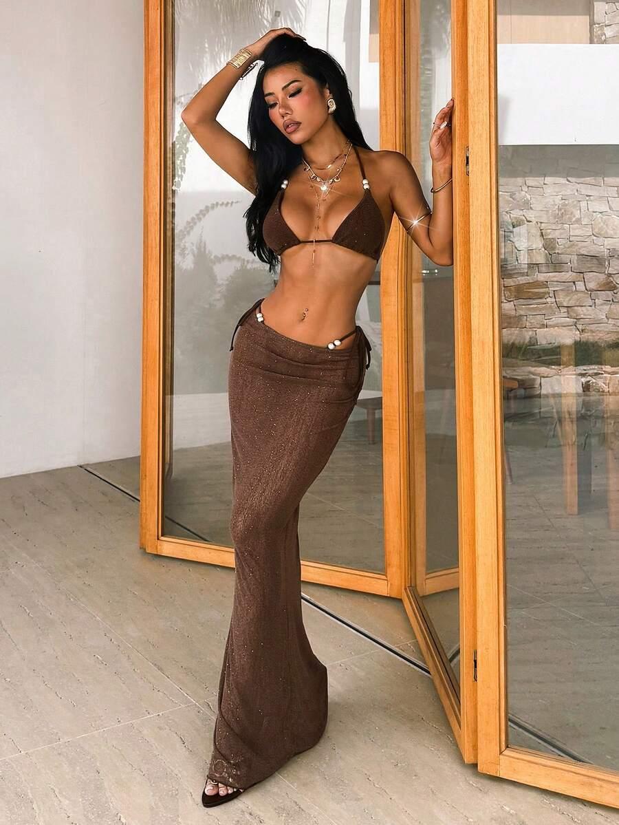 brązowe bikini sarong