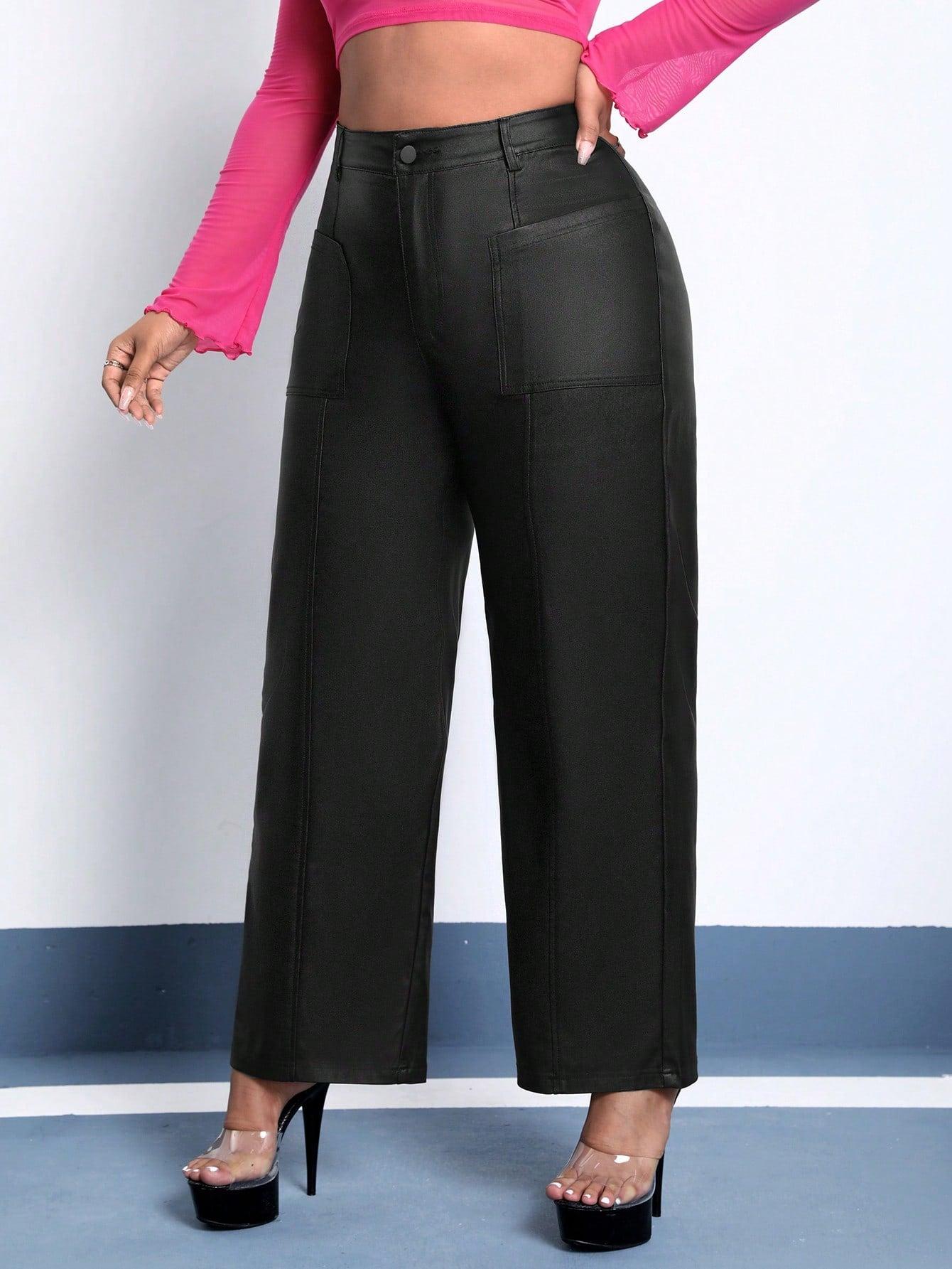 czarne woskowane szerokie spodnie casual