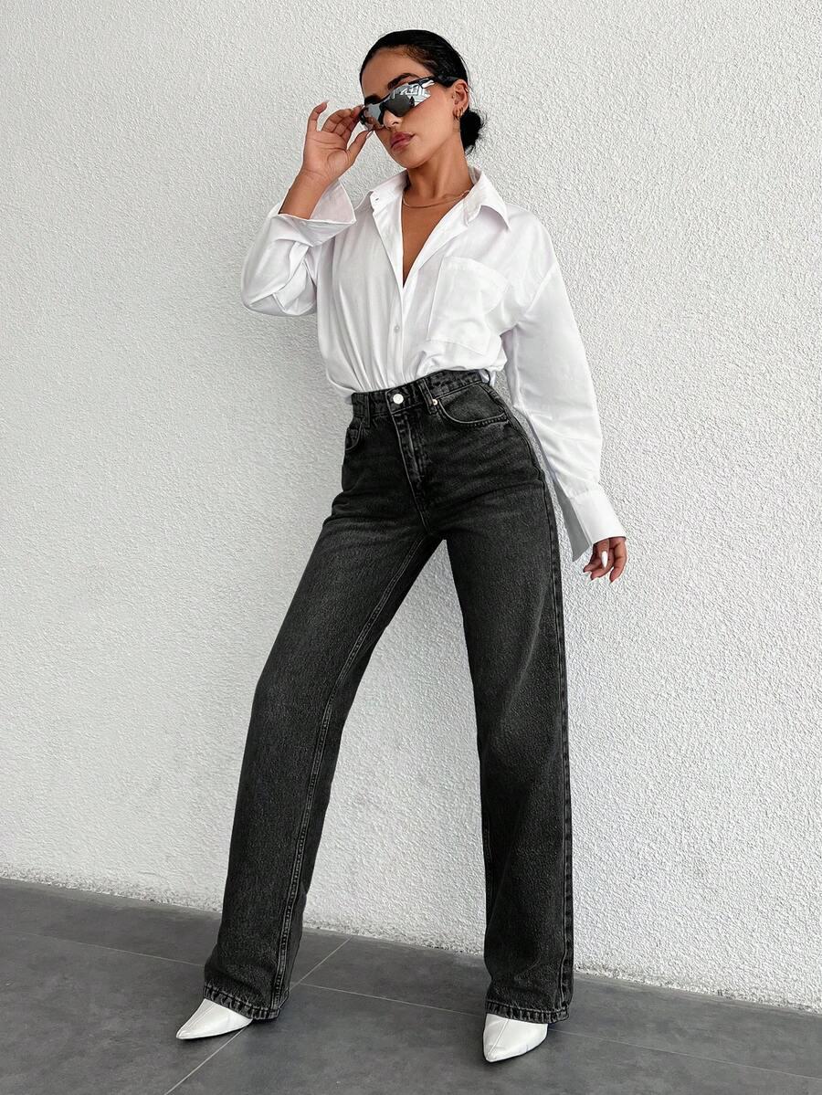 CZARNE SPODNIE JEANS HIGH WAIST