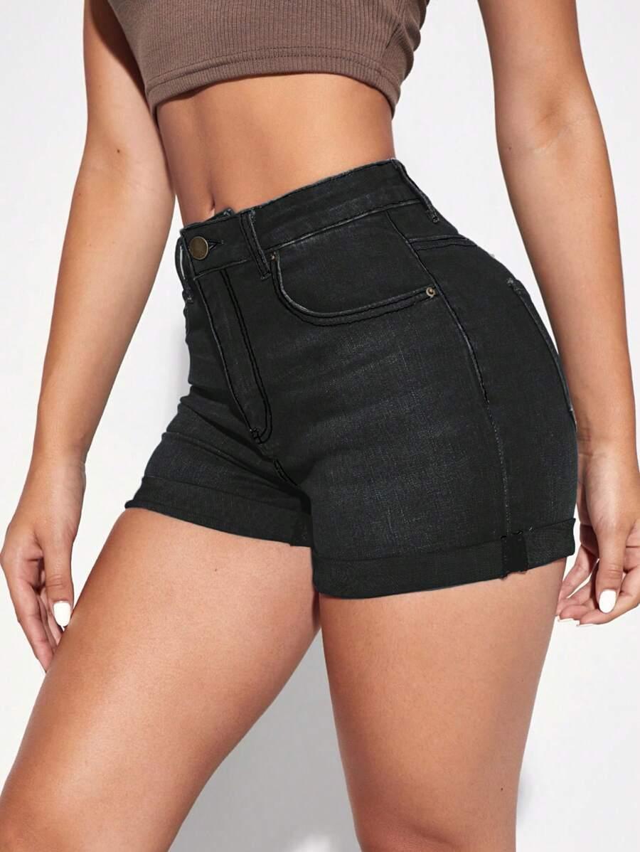 CZARNE SPODENKI JEANS