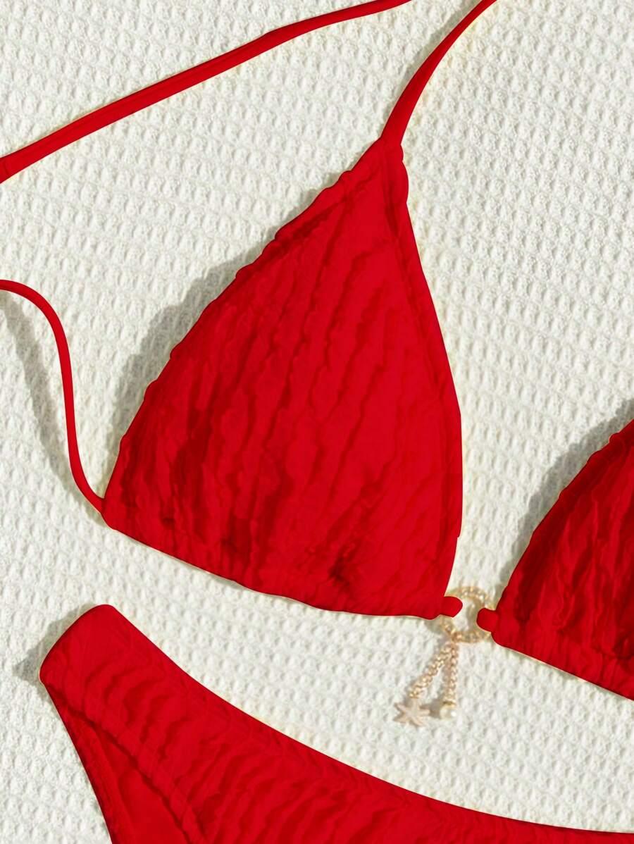 czerwony komplet bikini struktura