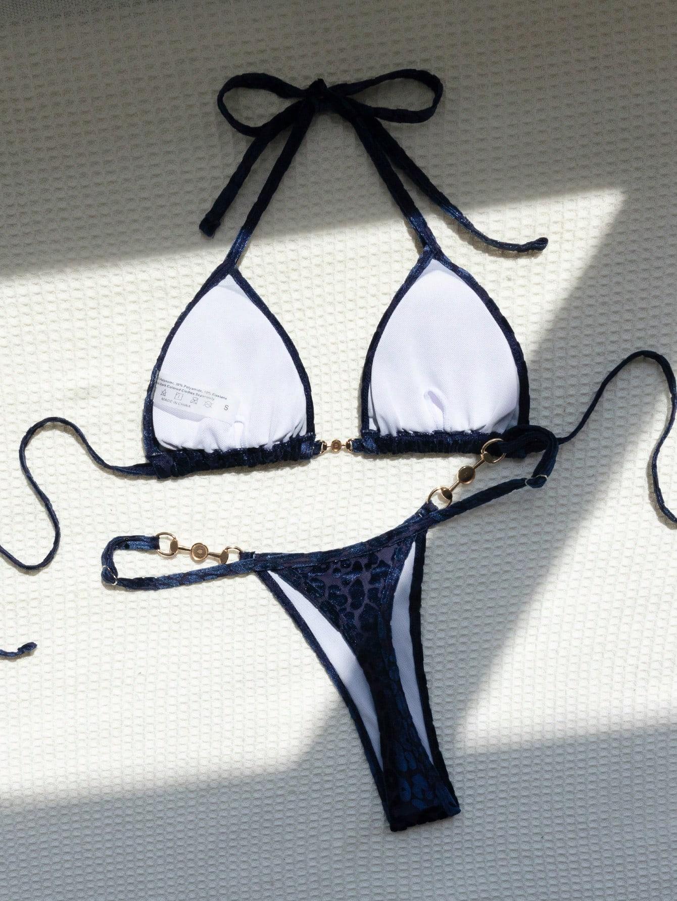 granatowy komplet bikini print 