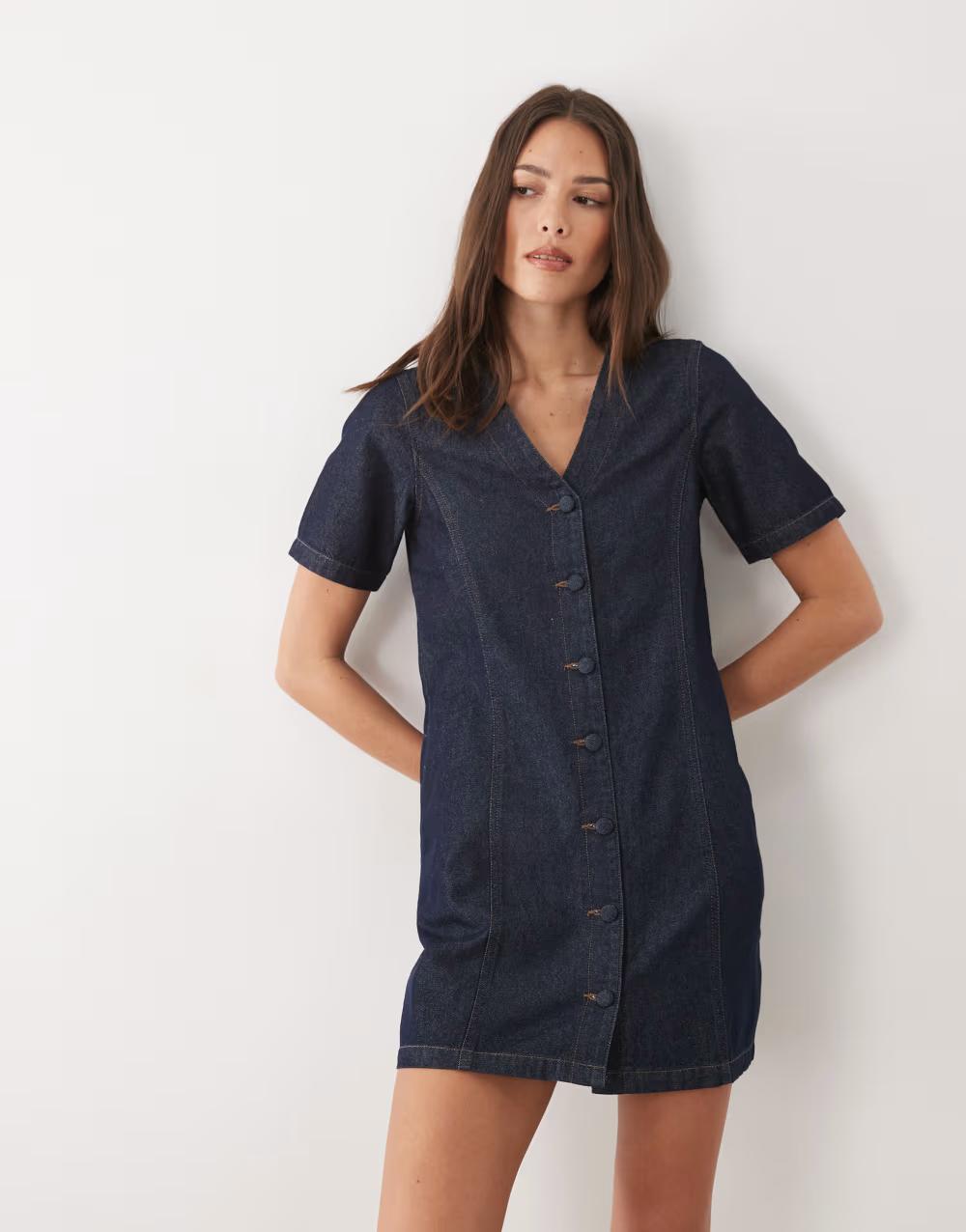 mini sukienka jeans v-neck