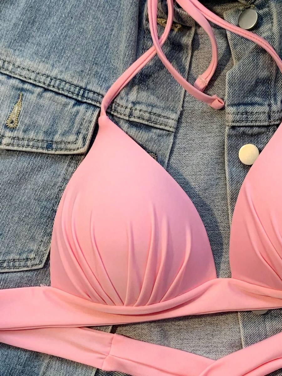 różowa góra od bikini marszczenie