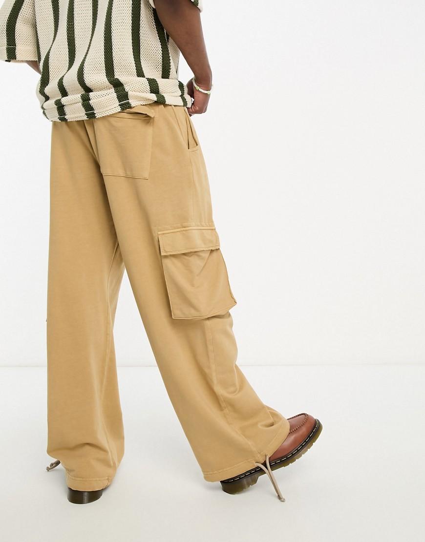 beżowe spodnie cargo wiązanie kieszenie casual