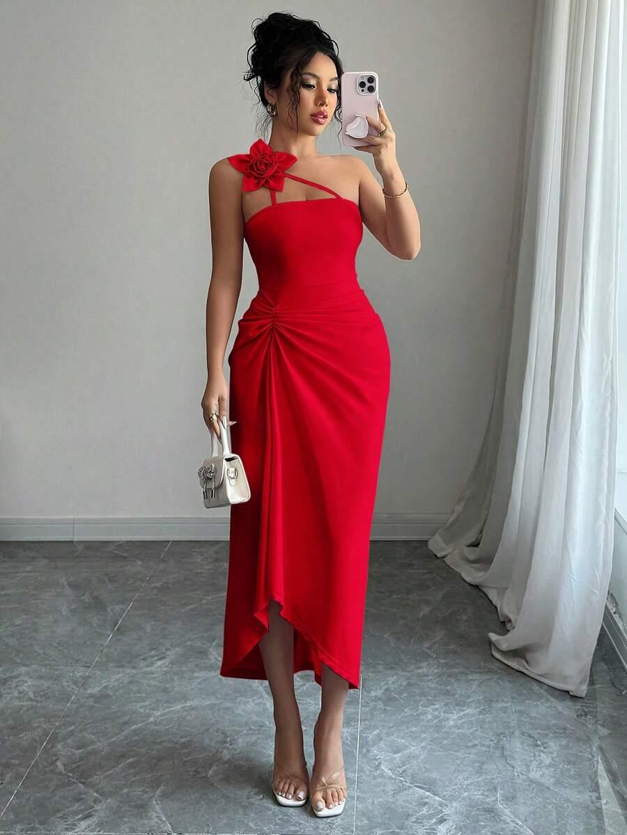 czerwona midi sukienka
