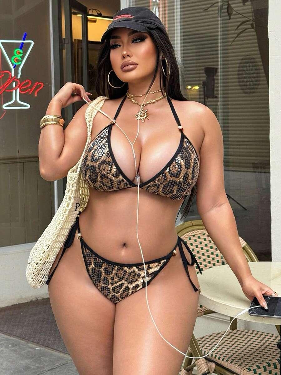 DWUCZĘŚCIOWY STRÓJ KĄPIELOWY ANIMAL PRINT CEKINY