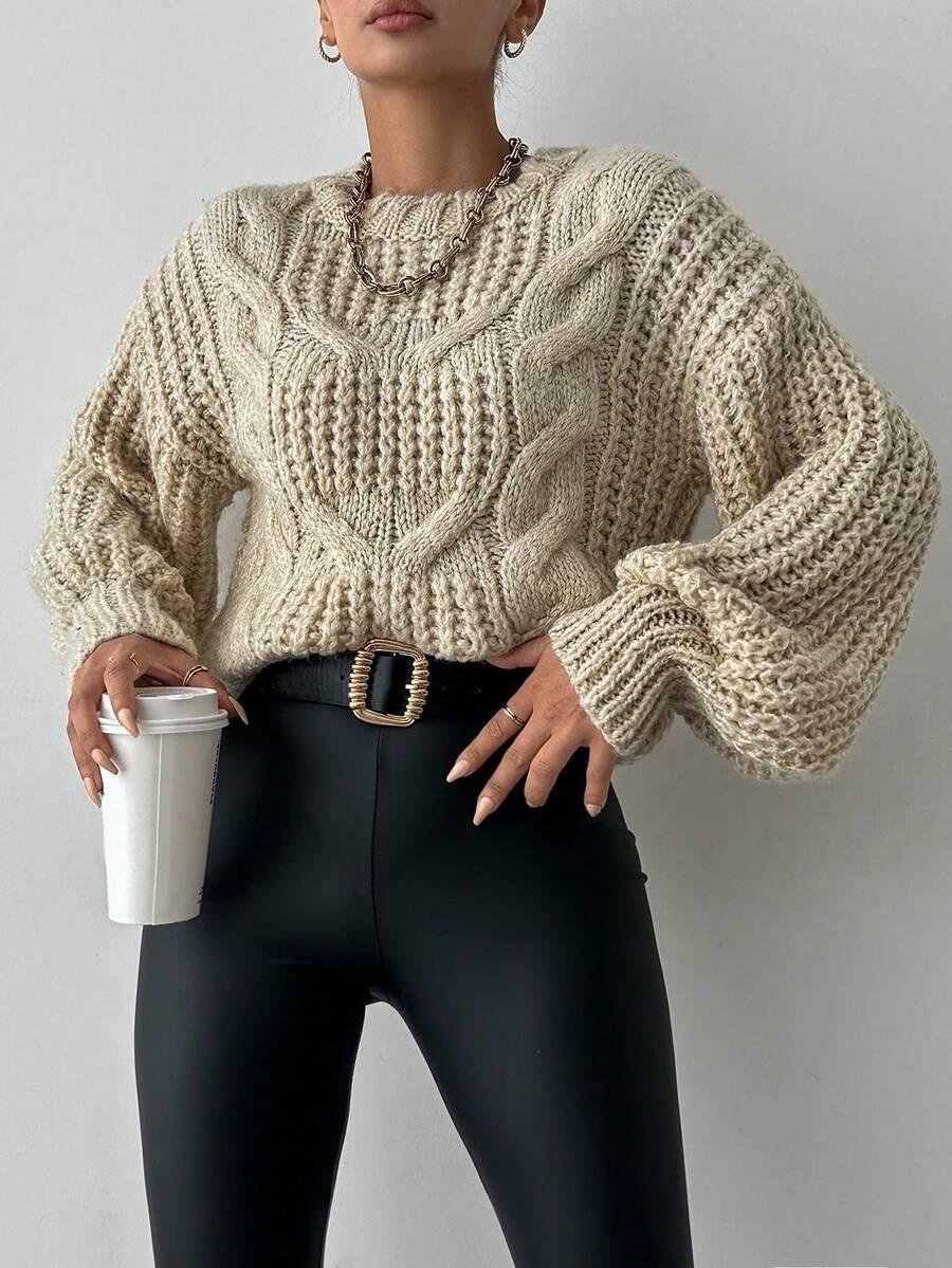 BEŻOWY SWETER DZIANINA 